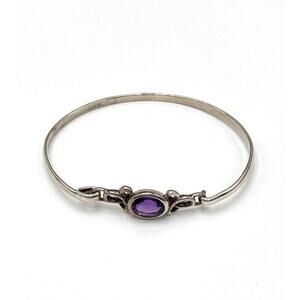 925 SL Sterling Silver Bracelet Amethyst Oval Purple Bangle 6.75” 8.53g